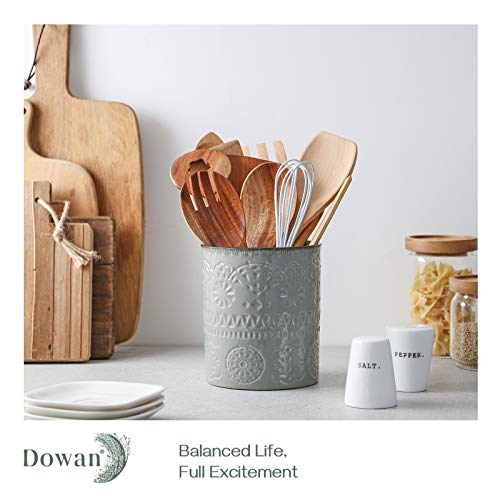  DOWAN Kitchen Utensil Holder, 6.2” Extra Utensil Holders For Countertop, Heavy Ceramic Utensil Crock, Anti Slip & Scratch Cork Bottom, Grey Utensil Organizer For Home Décor