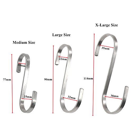  Sfun 15 Pack Size Large 3.5 Inch Flat S Hooks Heavy Duty Solid 304 Stainless Steel S Shaped Hanging Hooks,Metal Kitchen Pot Pan Hangers Rack Hooks