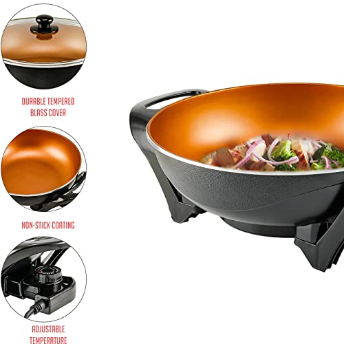 13" Nonstick Electric Skillet - For Fry Bake Steam Simmer (5Qt, Copper)