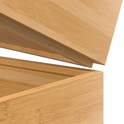 Bamboo Drawer Organizer, Stackable Utensil Organizer For Kitchen, Bamboo Storage Box Wood Silverware Tray For Drawer 15" X 6" X 2" Set Of 2