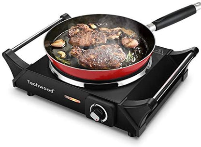  Hot Plate Portable Electric Stove 1500W Countertop Single Burner With Adjustable Temperature & Stay Cool Handles, 7.5” Cooktop For Dorm Office/Home/Camp, Compatible For All Cookwares