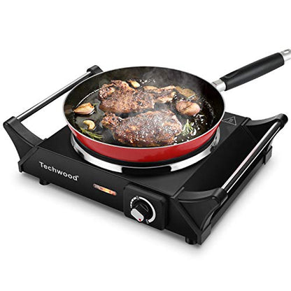  Hot Plate Portable Electric Stove 1500W Countertop Single Burner With Adjustable Temperature & Stay Cool Handles, 7.5” Cooktop For Dorm Office/Home/Camp, Compatible For All Cookwares