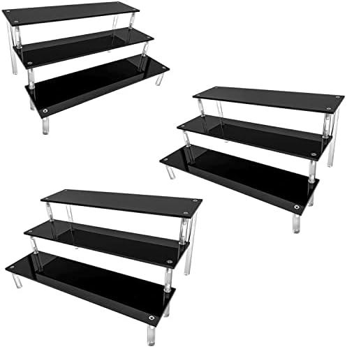  Crylic Riser Display Stand Shelf Clear 3 Tier Display Shelves Compatible With F-Pops Figures Cupcake Stand Food Dessert Holder Collections Cosmetic Perfume Organizer Product Tabletop Use (9"X 8"X 6")
