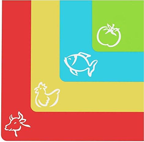  Extra Thick Flexible Plastic Cutting Board Mats With Food Icons & "EZ-Grip" Waffle Back, (Set Of 4) - Chopping Board Set - Textured Waffle Grip Bottom Prevents Slipping On Most Counter Tops