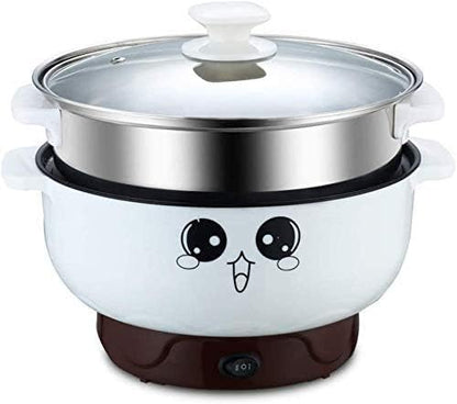  4-in-1 Multifunction Electric Skillet Non-Stick Stainless Steel Hot Pot Noodles Rice Cooker Soup Pot Portable Mini Heating Pan Cooking Fried (Diameter 26CM, 3.6L, Electric Skillet With Steam Grid)