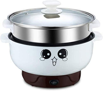  4-in-1 Electric Skillet Non-Stick Multifunctional Small Electric Grill Pot & Skillet Cooker For Cooking Rice Hotpot Simmer Steamed Eggs Frying - Diameter 8-inch, 2.3L Capacity, With Steam Grid