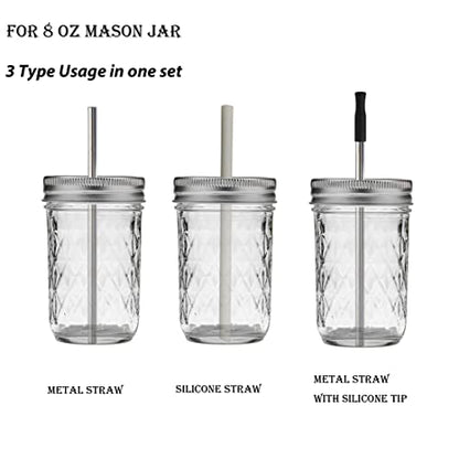  Reusable Short Small Silicone 5.5" &Metal 6" Stainless Steel Stirrer Drinking Straws Set For Coffee/Moscow Mule Mug, Cocktail Lowball Glasses, Kids Toddler Baby Cup, Wine Tumbler,Bar-With Silicone Tip