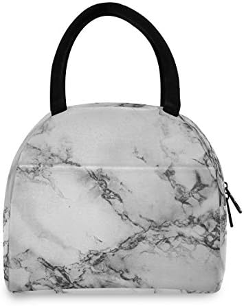  Senya Lunch Bag, White Marble Black Texture Insulated Lunch Box Cooler Bag Tote Bag For Women Kids/Picnic/School/Work
