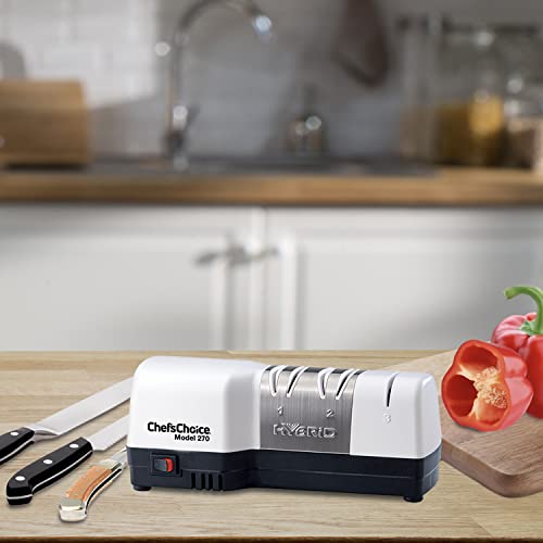  's Choice Hybrid Diamond Hone Knife Combines Electric And Manual Sharpening For Straight And Serrated 20-Degree Knives, 3-Stage, White