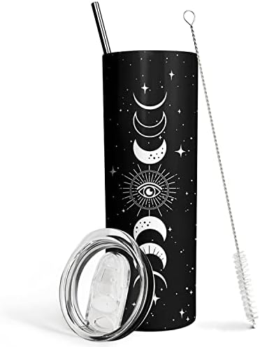  Goth Moon Tumbler With Lid And Straw - Moon Phase Gothic Decor - Black Vacuum Insulated Stainless Steel 20 Oz Witch Tumbler Cup- Halloween Spooky Gifts For Women -Goth, Witch Stuff -Moon Coffee Mug