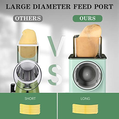  Rotary Cheese Grater, 5 In 1 Stainless Steel Round Vegestable Slicer, Cheese Grater With Handle, Strong Suction Base, Free Cleaning Brush For Vegetables, Tomatoes, Onions, Fruits, Nuts