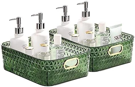  2 Pack Open Compartment Clear Plastic Organizer, Rectangular Makeup And Vanity Storage Bin And Pantry Caddy With Pass-Through Handles For Bathroom Kitchen Refrigerator Organizers And Storage