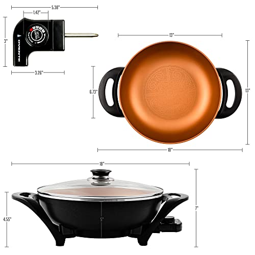  Vente Electric Skillet With Nonstick Coating And Glass Lid, 13 Inch Portable Kitchen Countertop Cooking Wok, Adjustable Temperature Control, Cool Touch Handle, Easy To Use And Clean, Copper SK3113CO