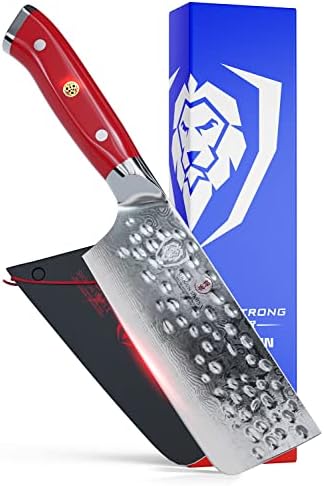 ALSTRONG Nakiri Vegetable Knife - 6" - Shogun Series X - Japanese AUS-10V Super Steel - Damascus - Hammered Finish - Sheath Included