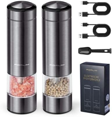  Electric Salt And Pepper Grinder Set Battery Operated, Automatic One Handed Operation Salt And Pepper Mill, Stainless Steel Electric Pepper Shaker With Light, Adjustable Ceramic Grinder - 2 Pcs