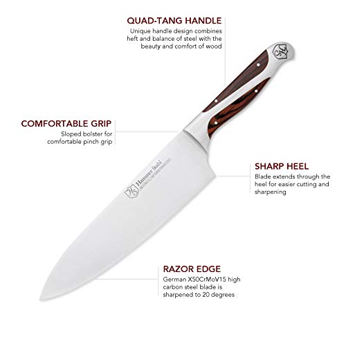  8-Inch Chef Knife - High Carbon German Forged Steel - Professional Kitchen Knife - Ergonomic Quad-Tang Pakkawood Handle