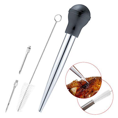  Baster Set Of 4, Latauar 304 Stainless Steel Turkey Baster Syringe Including Marinade Injector Needle(2) And Cleaning Brush.