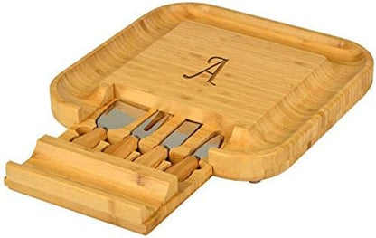  Ersonalized Monogrammed Engraved Bamboo Cutting Board For Cheese & Charcuterie With Knife Set & Cheese Markers- Designed & Quality Checked In USA