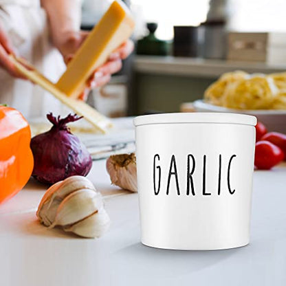  Large Garlic Keeper - Garlic Holder Storage - Round Ceramic Garlic Container Storage To Keep Your Garlic Cloves Fresh Longer - Classic White Vented Garlic Keeper For Counter - Garlic Saver For Kitchen