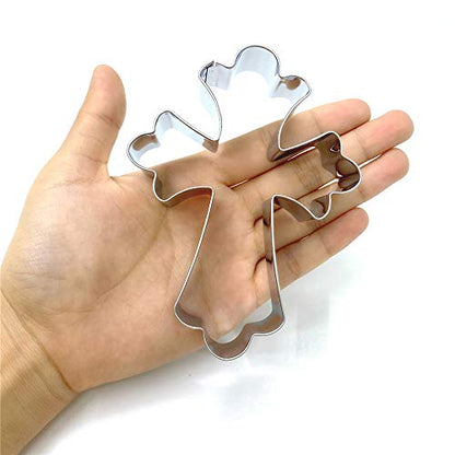  Large Fancy Cross Cookie Cutter Christian Baptism Fondant Biscuit Cutter - 3.3 X 4.4 Inches - Stainless Steel