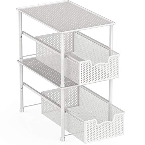  Tackable Under Sink Cabinet Sliding Basket Organizer Drawer, White