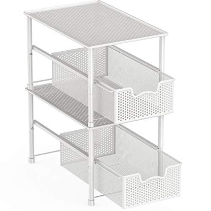  Tackable Under Sink Cabinet Sliding Basket Organizer Drawer, White