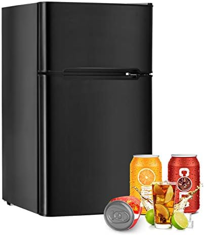  3.2 Cu.FT Mini Fridge With Freezer, Dual Door Refrigerator With Adjustable Temperature & Removable Glass Shelves, Mini Fridge For Dorm, Office, Bedroom, Kitchen(Grey)