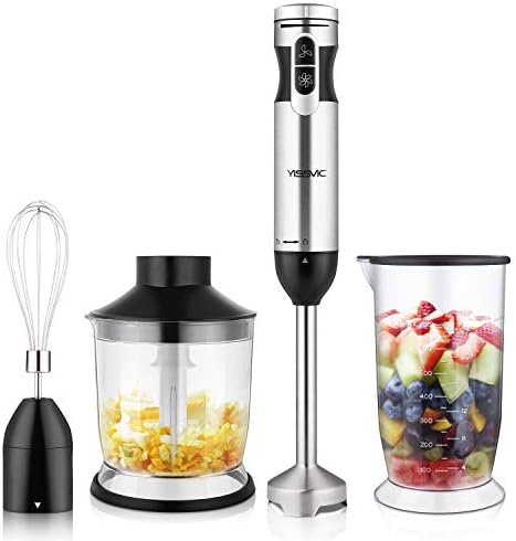  Immersion Hand Blender, 4 In 1 9 Speed Stick Blender With 500ml Food Grinder 700ml Container Chopper Whisk Puree Infant Food, Smoothies, Sauces Soups (1000W 4 In 1 Silver)