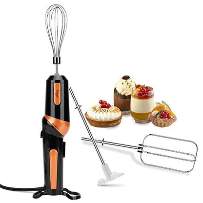  Hand Mixer Electric,Handheld Stick Mixer Egg Beater Set W/AC, Stainless Steel Egg Whisk, BPA-Free Beater, Drink Mixer Attachment, Rotatable Angle Hand Kitchen Mixer For Coffee