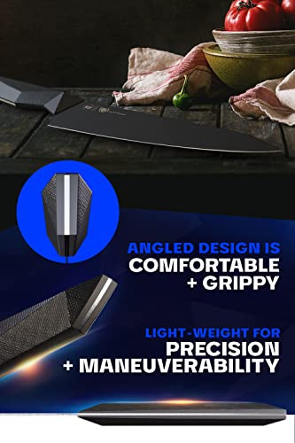  Chef Knife - 8 Inch - Shadow Black Series - Black Titanium Nitride Coated - Razor Sharp Kitchen Knife - High Carbon 7CR17MOV-X Vacuum Treated Steel - Sheath - NSF Certified