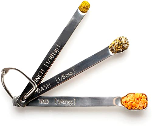  LbDepot Measuring Spoons Set Of 3 (Tad 1/4 Teaspoon, Dash 1/8 Teaspoon, Pinch 1/16 Teaspoon), Chrome Finish, Premium Heavy-Duty Stainless Steel, Narrow, Long Handle Design Fits In Spice Jar