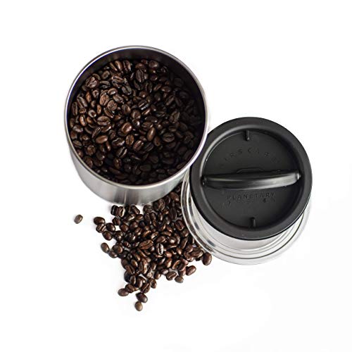  Airscape Stainless Steel Coffee Canister - Set Of 2 - Food Storage Container - Patented Airtight Lid Pushes Out Excess Air - Preserve Food Freshness (Small & Medium, Brushed Steel)