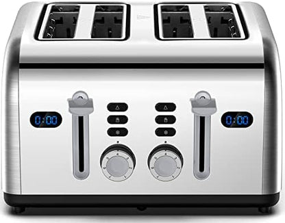  Toaster 4 Slice, REDMOND Retro Stainless Steel Toasters With LED Digital Countdown Timer Display, Dual Independent Control Panel, Reheat Defrost Cancel Function, High Lift Lever, Blue