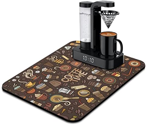  Coffee Bar Mat Accessories For Countertop Super Absorbent Anti-Slip Silicone Dish Drying Mats For Kitchen Counter Draining Pad Decor Gift Fit Coffee Maker Coffee Pot Espresso Machine 19inx12in