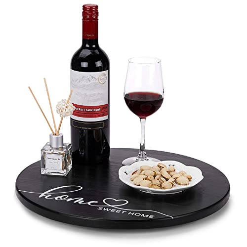  15'' Wooden Lazy Susan Turntable Organizer, Black Large Lazy Susan Turntable For Table Cabinet Or Pantry, Unique Anniversary Birthday Housewarming Gifts