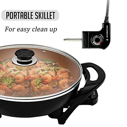  13" Nonstick Electric Skillet - For Fry Bake Steam Simmer (5Qt, Copper)