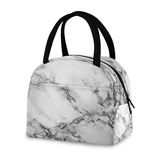  Senya Lunch Bag, White Marble Black Texture Insulated Lunch Box Cooler Bag Tote Bag For Women Kids/Picnic/School/Work