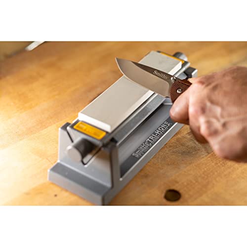 Smith's ’s TRI6 Arkansas Tri-Hone Stone Sharpening System Grey 6” Fine, Medium, & Coarse Stones 3-Way Honing Nonslip Rubber Feet Restore Tools, Hunting, Kitchen, Fishing & Pocket Knives