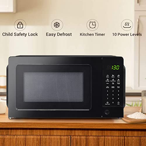  Countertop Microwave Oven With Child Lock, Small Microwave Ovens With Removable Turntable Push Button Door, 6 Auto Menus, 0.7 Cu.Ft, 700W, Black
