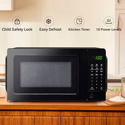  Countertop Microwave Oven With Child Lock, Small Microwave Ovens With Removable Turntable Push Button Door, 6 Auto Menus, 0.7 Cu.Ft, 700W, Black