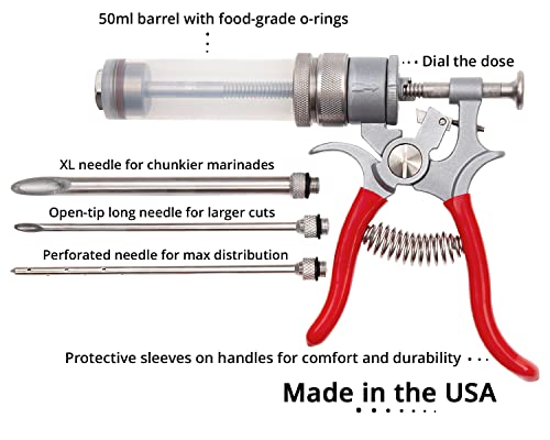  SpitJack Magnum Meat Injector With Three Needles XL. Food Flavor Injection Syringe For Smoked BBQ Marinades And Meat Seasoning. Great For Pork Butt, Beef Brisket, Turkey Breast. Made In The USA.