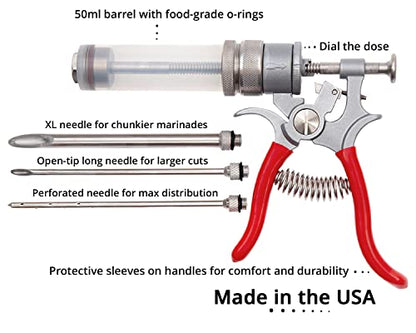  SpitJack Magnum Meat Injector With Three Needles XL. Food Flavor Injection Syringe For Smoked BBQ Marinades And Meat Seasoning. Great For Pork Butt, Beef Brisket, Turkey Breast. Made In The USA.