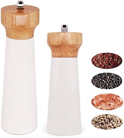  Salt And Pepper Grinders White Salt Shaker Wooden Pepper Salt Grinder Set Pepper Mill - Stainless Ceramic Refillable For Sea Salt Black Pepper - 5" And 6" Christmas Gift Set By Tessïe & Jessïe