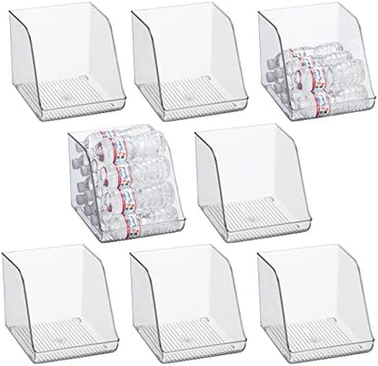  MDesign Plastic Kitchen Storage Organizer Container Bins For Pantry, Fridge, Freezer Organization - Holds Canned Food, Soup Can, Soda Water Bottle - Ligne Collection, 8 Pack - Clear