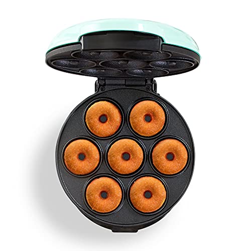 Dash Ash DMSW002AQ Mini Maker, 2-Pack Griddle + Waffle Iron, 2 Pack, Aqua & Mini Donut Maker Machine For Kid-Friendly Breakfast, Snacks, Desserts & More With Non-stick Surface, Makes 7 Doughnuts - Aqua