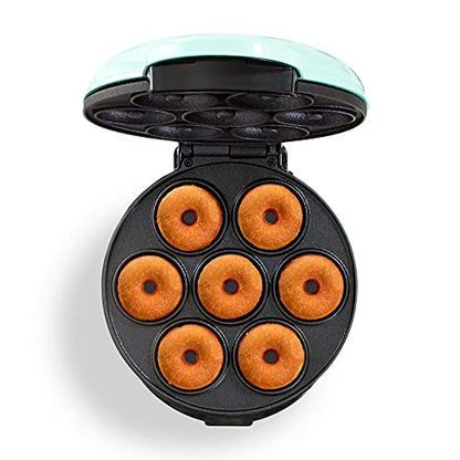 Dash Ash DMSW002AQ Mini Maker, 2-Pack Griddle + Waffle Iron, 2 Pack, Aqua & Mini Donut Maker Machine For Kid-Friendly Breakfast, Snacks, Desserts & More With Non-stick Surface, Makes 7 Doughnuts - Aqua