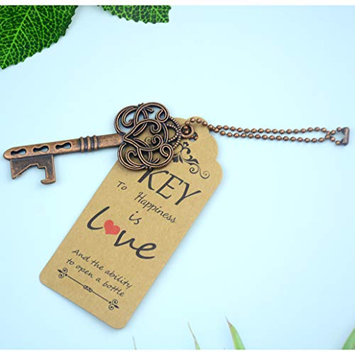  52pcs Vintage Skeleton Key Bottle Opener Wedding Party Favor Guest Souvenir Gift Set With Tag Card And Keychain(Antique Copper)