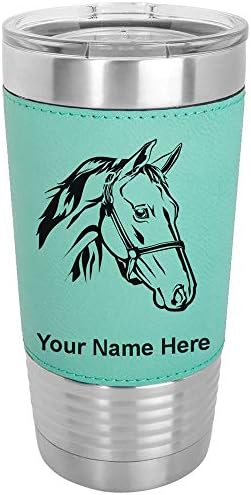  20oz Vacuum Insulated Tumbler Mug, Horse Head 2, Personalized Engraving Included (Faux Leather, Rustic)