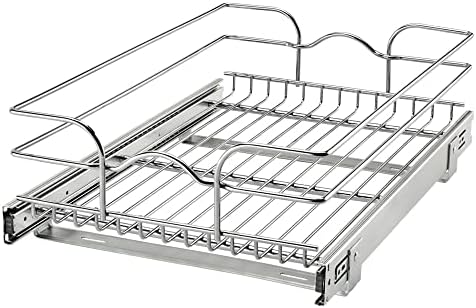  Rev-A-Shelf 5WB1-0918CR-1 8.5 X 18 Inch Single Wire Pull Out Shelf Storage Basket Organizer W/100lb Weight Capacity For Kitchen Base Cabinets, Silver