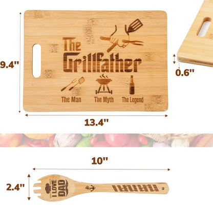 Fathers Day Gifts, Gifts For Dads, Dad Cutting Board, The Grillfather The Man The Myth The Legend - Dad Gifts On Birthday Engraved Board Gift Set For Papa, Stepfather, Godfather 9.4 X13.4"